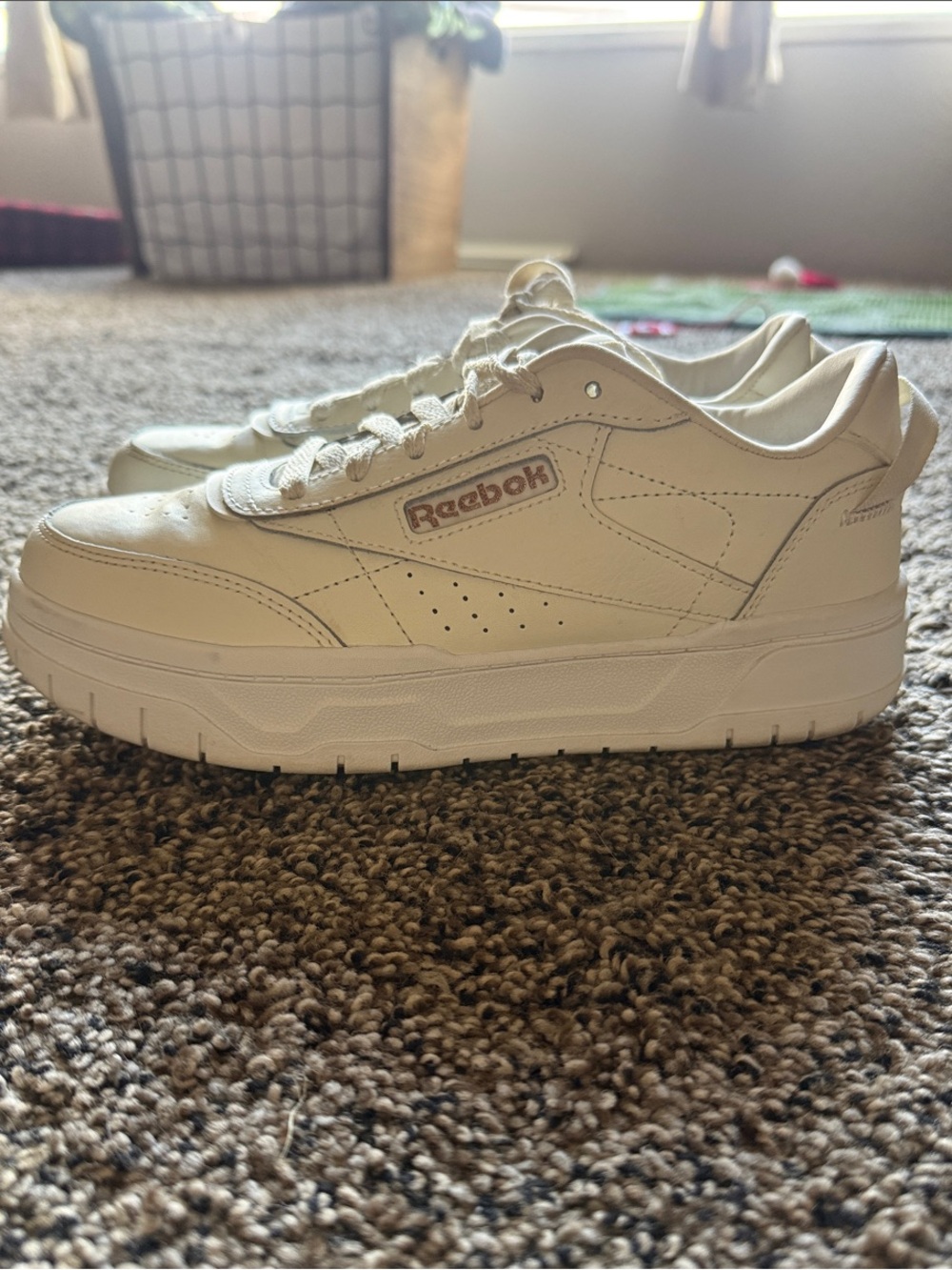 Reebok women’s Off-White Platform Leather Sneakers